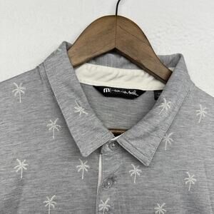 Travis Mathew Polo Shirt men's 2XL Gray White Palm Tree Hawaiian All over Golf